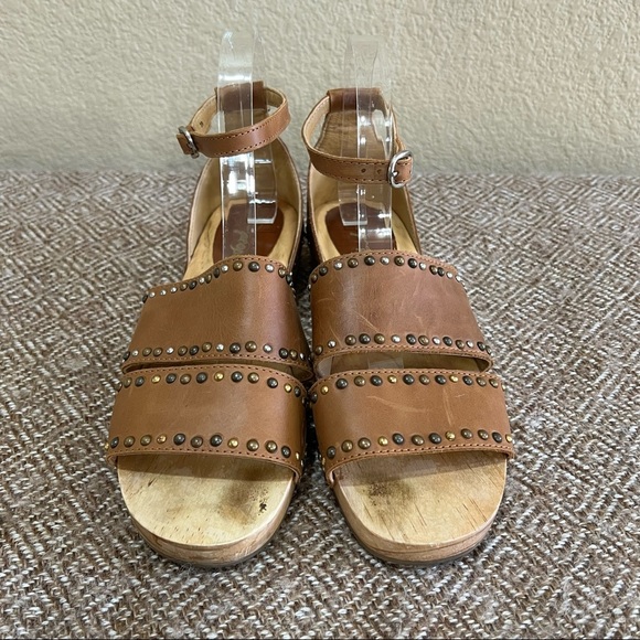 Free People North Shore Clog Tan Leather Strappy Stud Sandals Size 39 Boho EUC - Picture 2 of 9